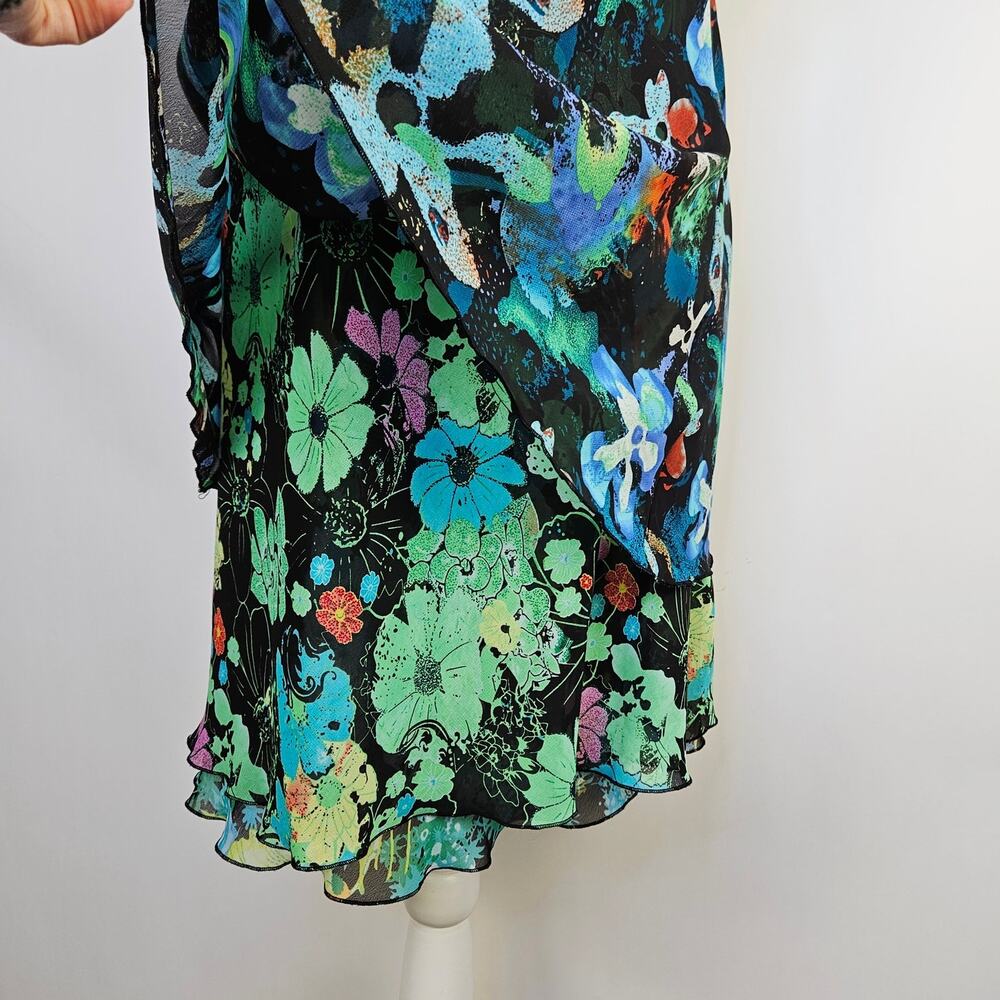 Thalia Sodi Dress Large Y2K Tropical Floral Ruffle Chiffon Fairycore Whimsigoth - Picture 9 of 14